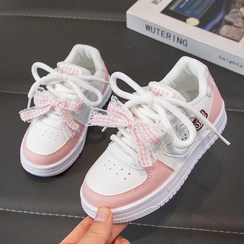 Girls' Leather Spring Bowknot Sneakers - White, Big Kids, Student-Friendly