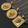 Stainless Steel Rhinestone Lion Head Pendant Hip Hop Necklace
