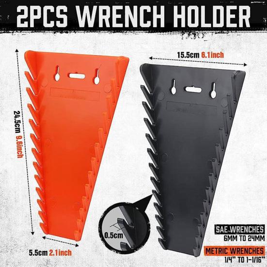 1 Pair Magnetic Wrench Storage Brackets 12-slot Compact Design Easy Installation Brackets for SAE And Metric Wrenches