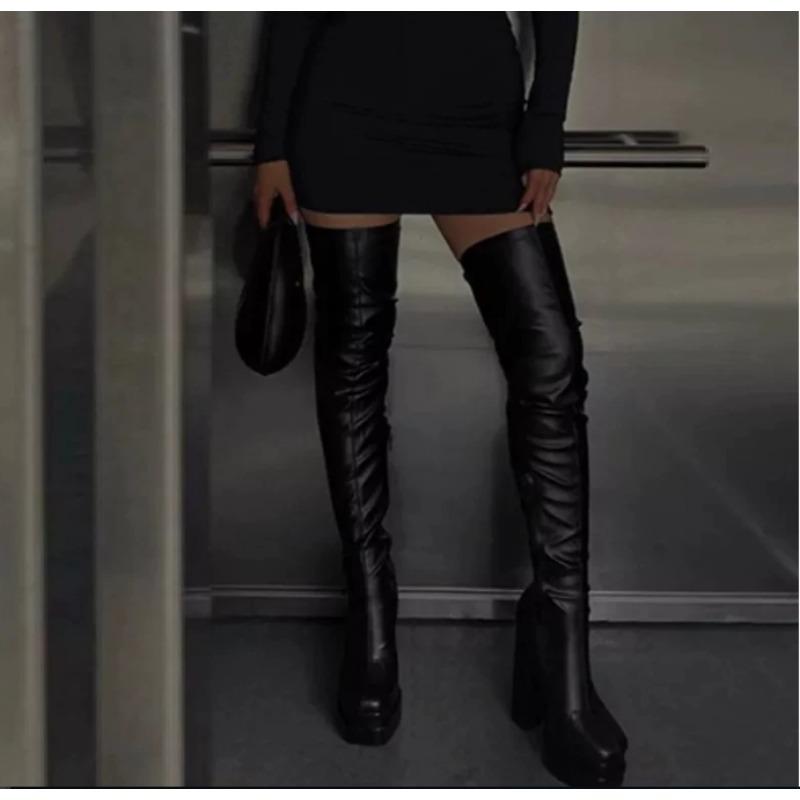 New Style Luxury Women Thigh High Boots Double Platform Black High Heels Over The Knee Boots Zip Sexy Long Shoes Boots for Woman
