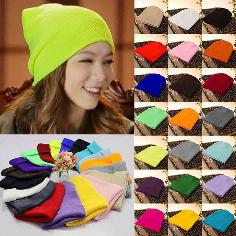 Mens Hat Beanie Ladies Womens Slouch Winter Ski Knitted Turn Up Neon Cap Warm