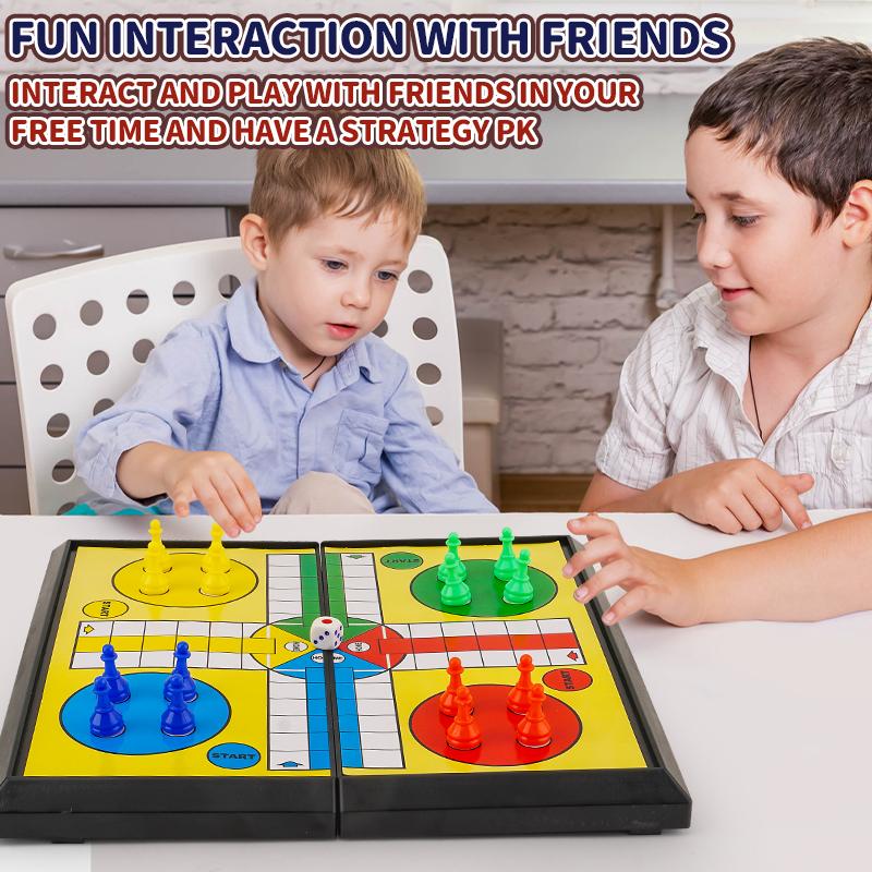 Gioco da Tavolo Ludo Internazionale per Bambini: Scacchiera Pieghevole Portatile, Giocattolo Educativo, Gioco da Tavolo per Feste per Studenti delle Elementari