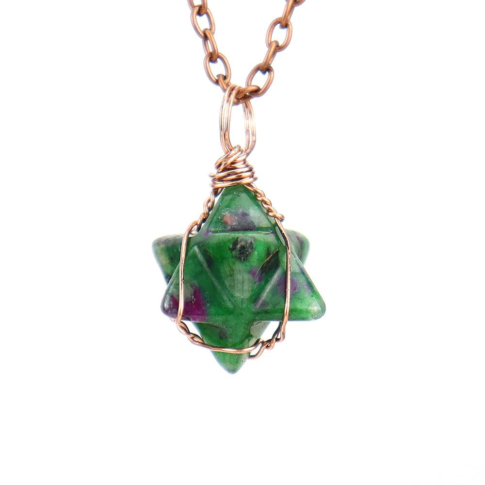 Hand-Woven Natural Stone Crystal Kaba Star Agate Stone Hexagram Necklace Pendant N637
