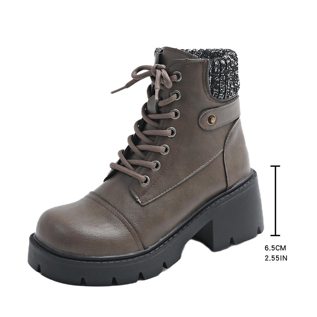 Autumn and Winter Korean Versatile Large Short Women's Round Head Thick Heel Zipper Lace Lace Women's Boots