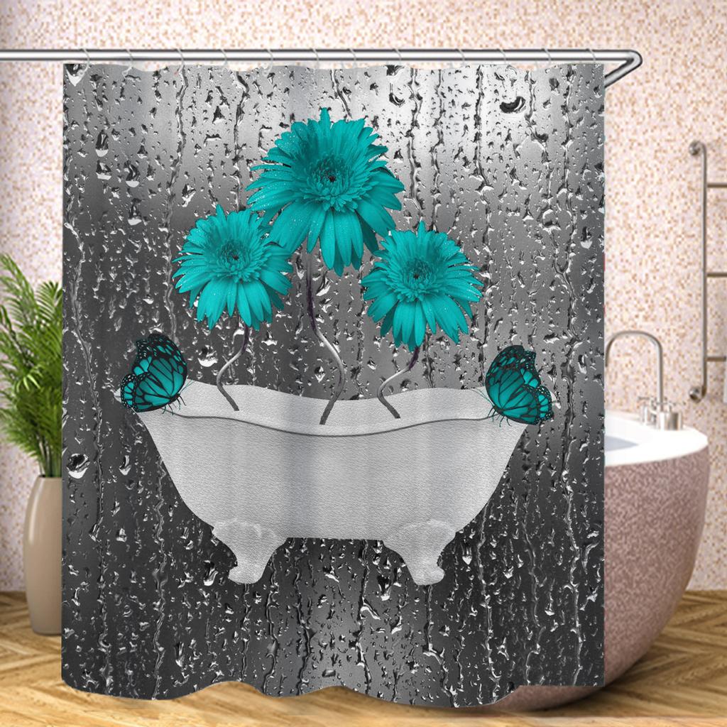 Red Rose Sunflower Shower Curtain Cute Bath Waterproof Curtains For Living Room Luxury Set Screen Bathroom Accessories Sets