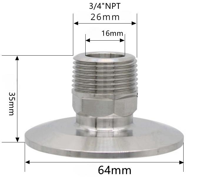 Sechskant 1/4" 3/8" 1/2" 3/4" 1" 1-1/2" 2" NPT Außengewinde x 0,5" 1,5" 2" Klemmverbindung Tri Clamp Rohrverschraubung 304 316L Edelstahl Sanitär