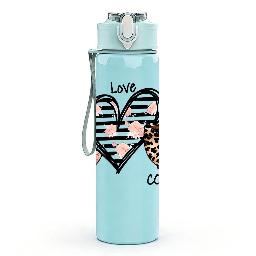 1PC Peace Sign Coffee Cup Heart 750ml Color Plastic Sports Water Bottle Leakproof Flip Straw Lid Suitable for Sports Office Home Use