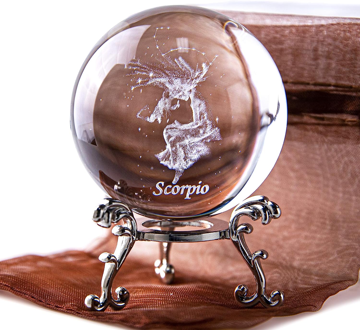 

3D внутренний шар созвездия с резьбой, хрустальный пресс-папье, полная сфера, стекло, фэншуй, с серебристой подставкой для цветов Scorpio