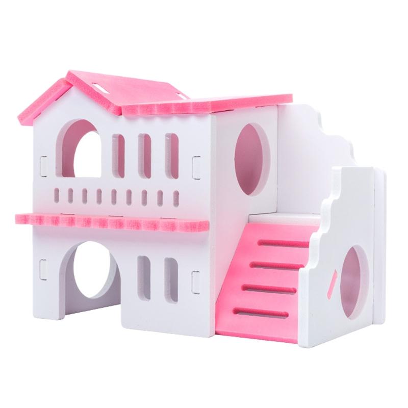 Wooden Hamster Deluxe Double Deck Villa Natural Living Hideout Hut Toy Small Animal Chew Toy for Hamster Cage
