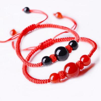 Handgefertigtes ethnisches Armband mit schwarzen und roten Achatperlen für Paare - Unisex-Schmuck