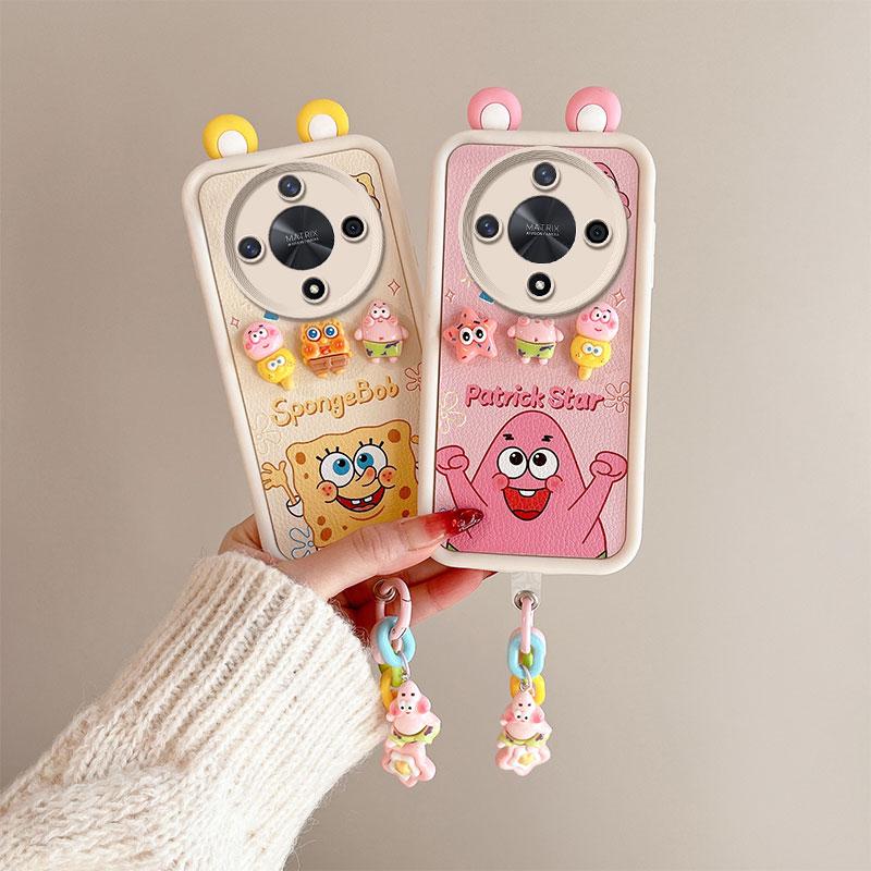 KEYSION Cute Ear 3D Cartoon Case for HONOR X9b 5G with Bracelet Soft Silicone Shockproof Phone Cover for Huawei Magic 6 Lite 5G