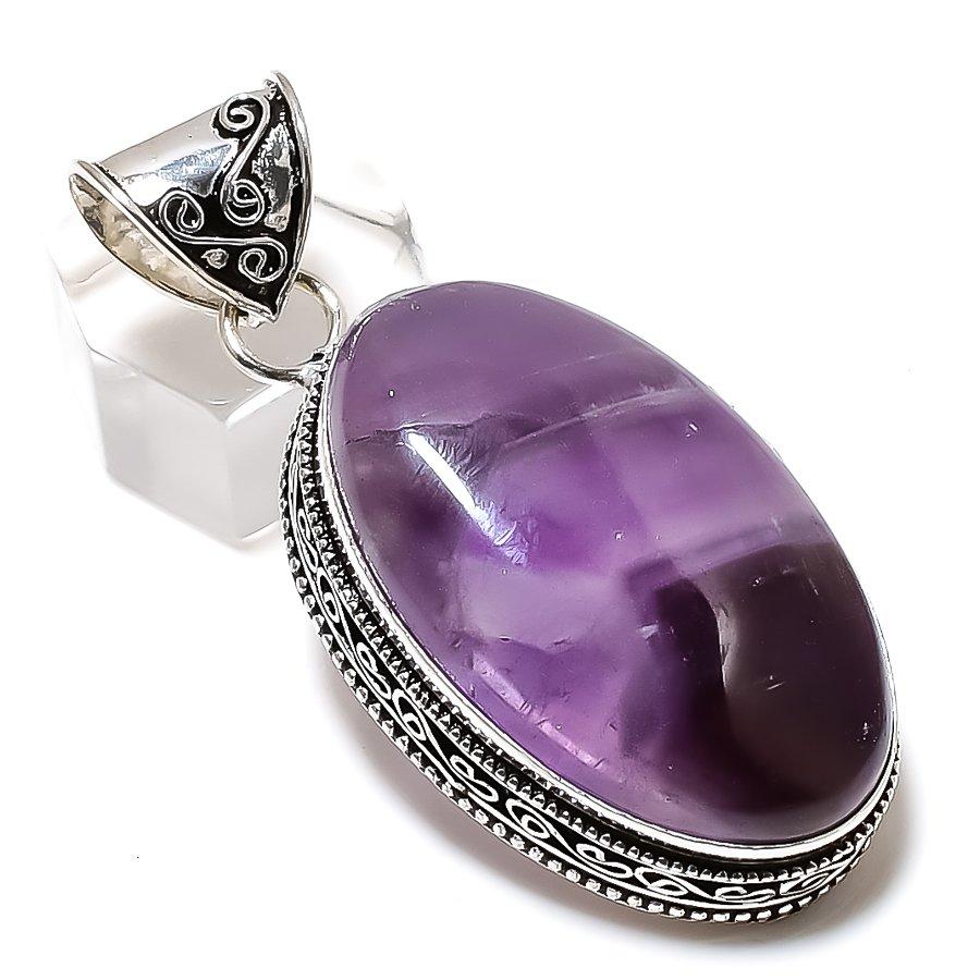 Sage Amethyst Gemstone Handmade 925 Sterling Silver Jewelry Pendant 2.21" M8L21