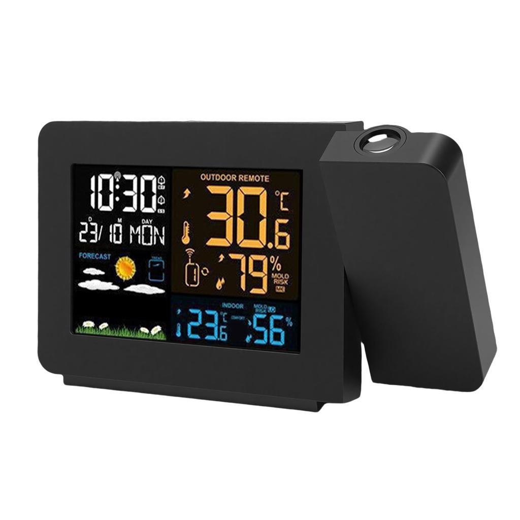 Projektionswecker Wettervorhersagestation Innen-Außen-Thermometer Temperatur-Feuchtigkeitsanzeige für Schlafzimmer