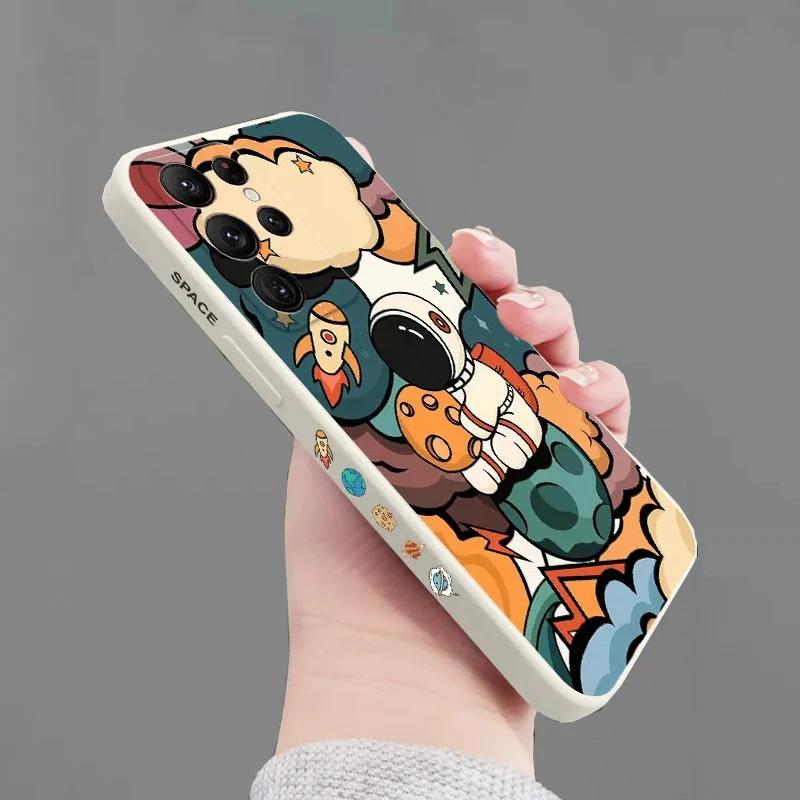 Creative Planet Cartoon Astronaut Square Silicone Phone Case For Samsung Galaxy S23 Ultra S22 Plus S21 FE S20 Note 20 Soft Cover