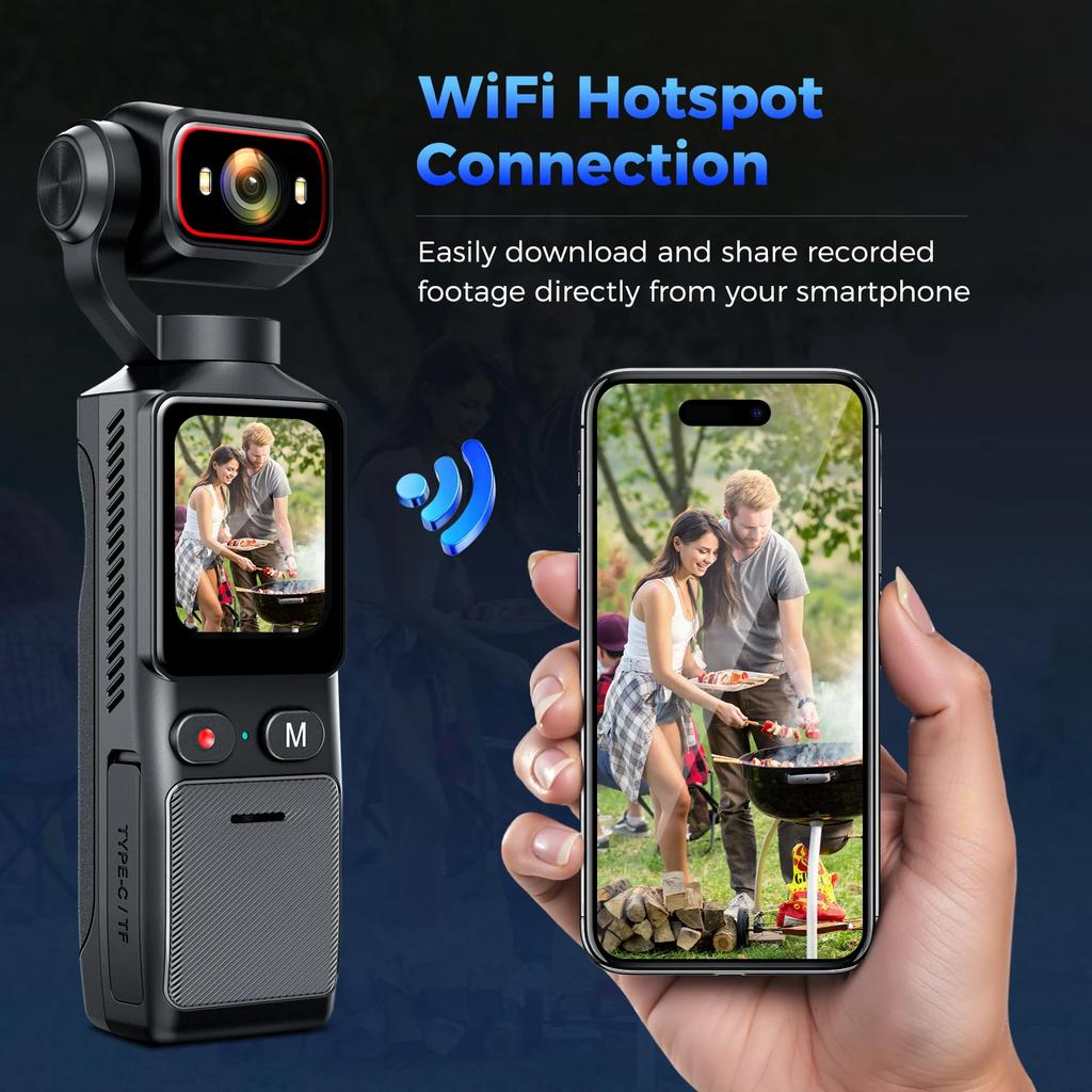 NEW 4K Touch Screen Portable MINI Vlog Camera Pocket Sports Camera with Gimbal Handheld Stabilizer Body Camera Video Recording