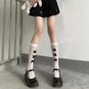 Korean Lolita Girls White Black High Long Socks Japanese Style Velvet Bow Knee Sweet Kawaii Cute Mesh Fishnet Stockings