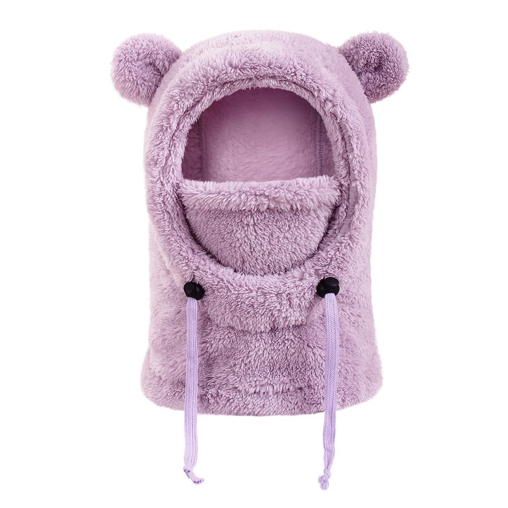 Kids Thermal Hat with Face Cover Animal Ear Flap Winter Warm Balaclava Style Integrated Neck Warmer Windproof Cold Weather Hood for Children
