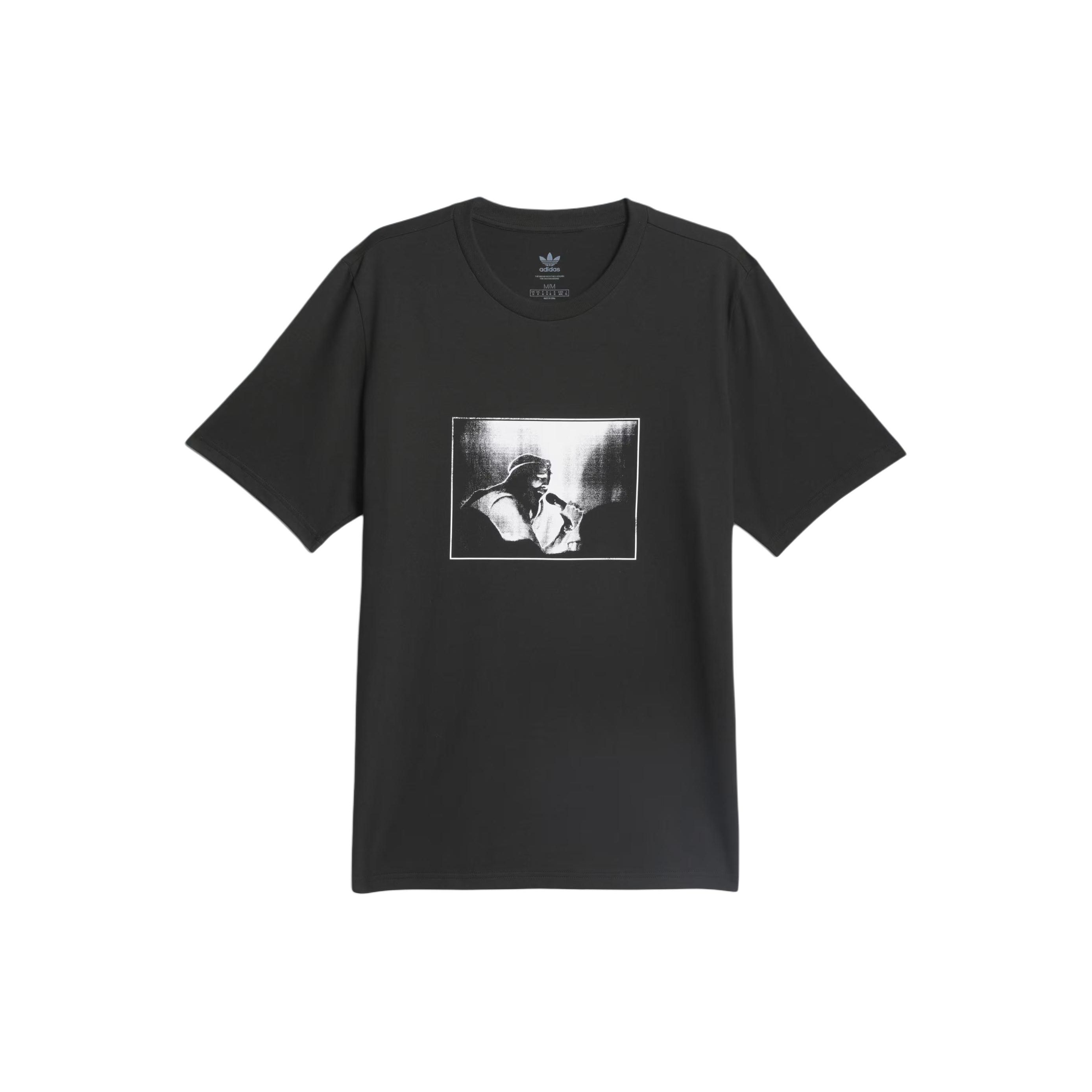 

Adidas Оригинальная футболка с графическим принтом, с круглым вырезом, унисекс, топы, черная, IU0085 M