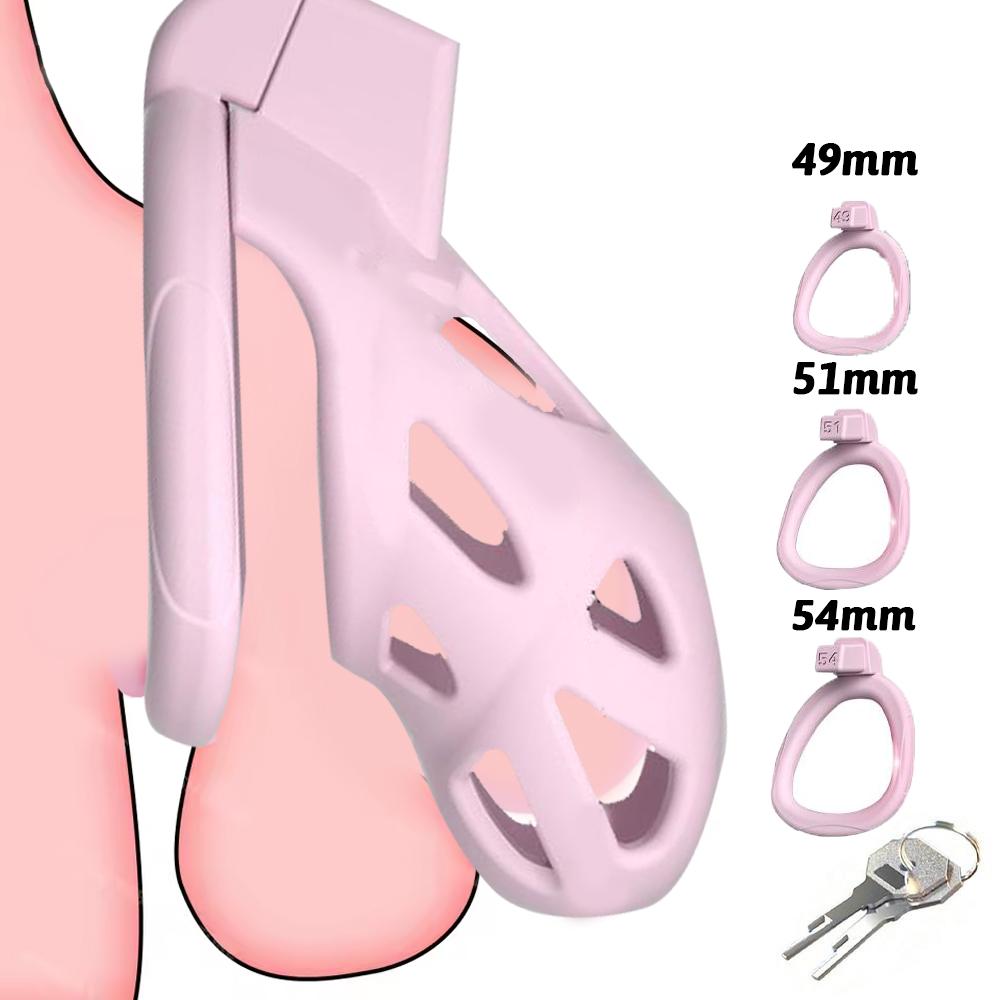 Pink Male Chastity Cage Lock Cock Device Kit with 3 Arc Penis Rings Sex Toys for Men Gay Scrotum Adult Games Sex Shop 18+