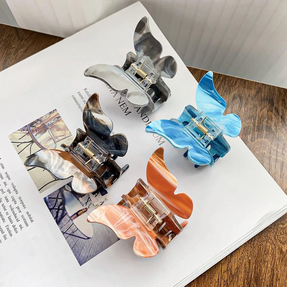 Colorful Retro Hair Crab Clip Acrylic Sweet Shark Clip Elegant Butterfly Hair Claw Daily