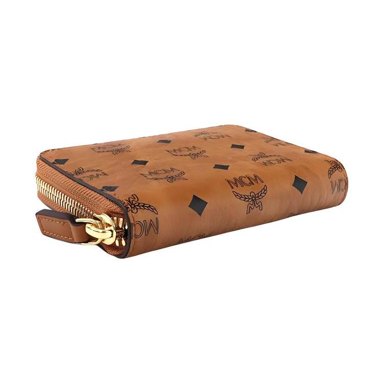New MCM Essential Visetos Origina Leather Paneled Canvas Wallet Unisex Cognac MYLAAVI03CO001