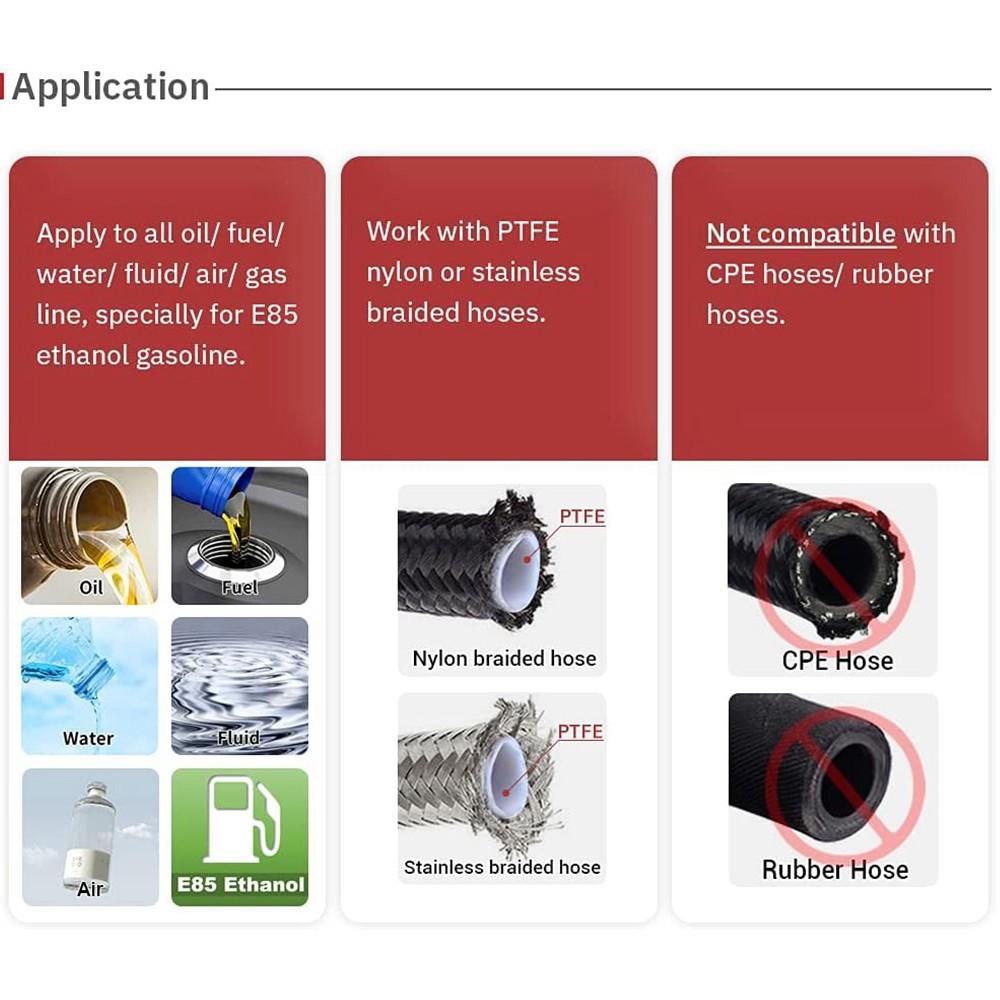 AN4/6/8/10/12 Straight 0°/45°/90°/120°/180° Degree PTFE Oil Fuel Swivel Hose End Fitting Oil Hose End Adaptor Kit Black