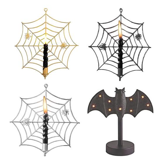 Spider Web Candle Holder Halloween Metal Wall-Mounted Spiderweb Taper Candle Holder for Gothic Home Decor
