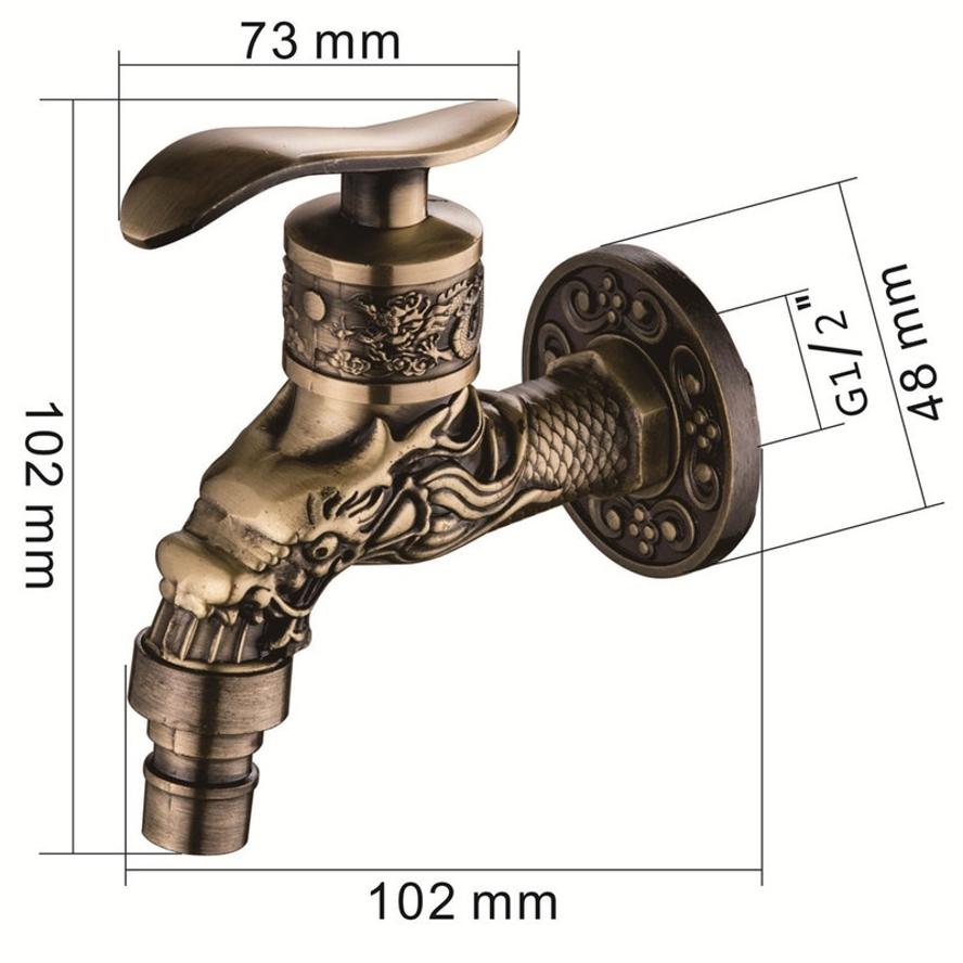 

1 Pcs Carved Wall Mount Zinc Alloy Antique Bronze Bibcock Decorative Outdoor Garden Washing Machine Faucet Small Tap