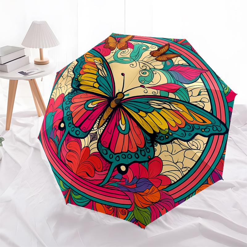 Colorful Butterfly Mandala Wall Art DecorUmbrella, PortableFold Compact Umbrella for Men & Women Gift