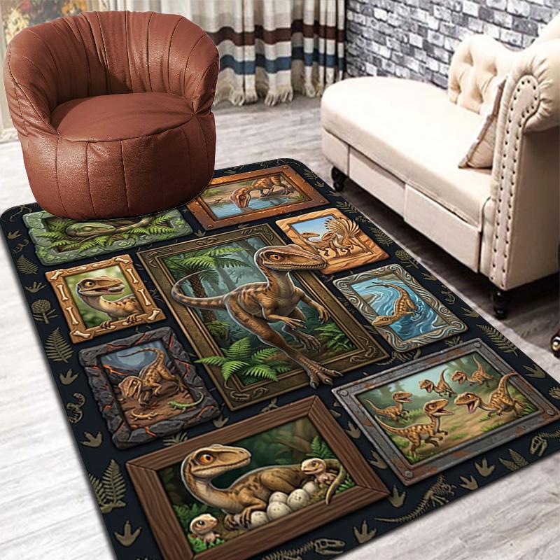 Dinosaur Gallery Pattern Rug Floor Mat for Living Room or Bedroom Soft and Comfortable Carpet a Gift for Birthday and Holiday.