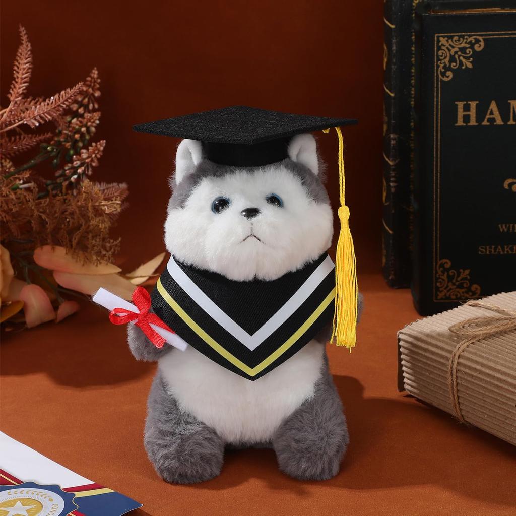 Cabilock Graduation Bear Costume Plush Toy Clothes Yellow Scarf with Flow and Certificate Cute Graduation Outfit Plush Toy Costume Keepsake