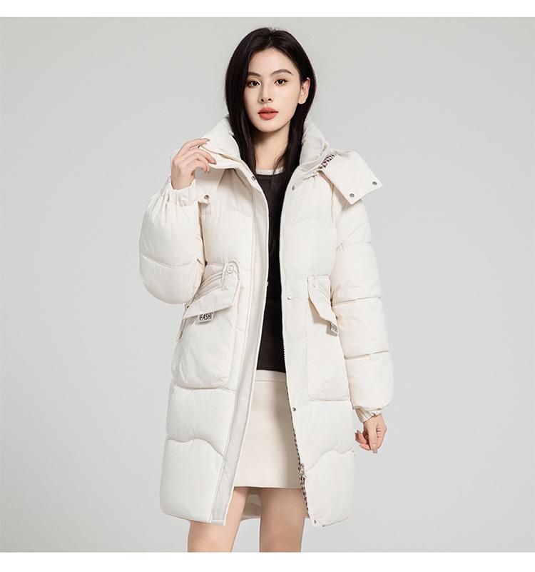 Damen Herbst- und Wintermantel Kontrastfarbe Locker Kapuze Mittellang Verdickt Winddicht Damenjacke 5 Farben