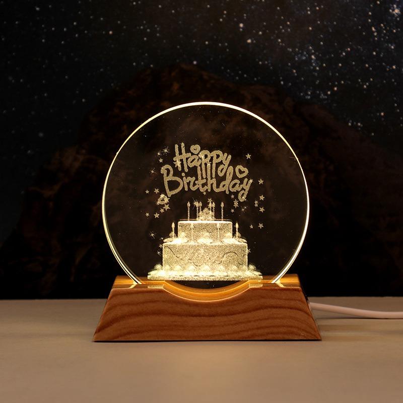 LED Light Base Crystal Ornament Decorations Astronaut Jellyfish USB Plug Warmlight Desk Lamp Present for Christmas and Birthday
