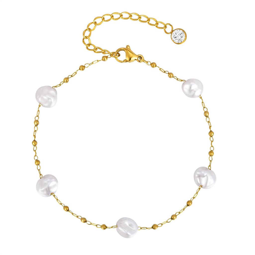 Gold Faux Baroque Pearl Anklet for Women - Stainless Steel