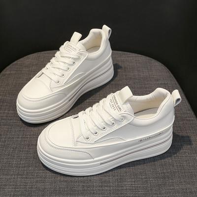 Leather Platform White Shoes Children Spring and Summer New Versatile Inner Height Increase Women's Shoes Casual Sports Shoes Single Shoes