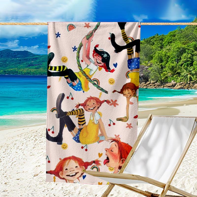 Serviette de plage ultra-douce sur le thème de Fifi Brindacier, Idéale pour la piscine - le camping, la plongée - Essentiel de voyage parfait, Serviette de plage vibrante.