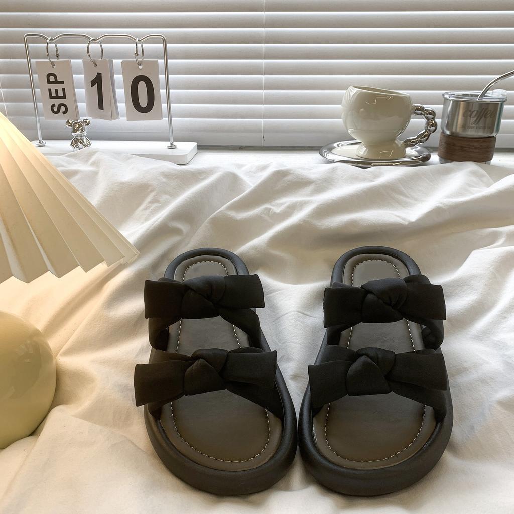 Thick-soled Slippers Women's Outer Wear Summer New Models with Skirts, Bows, One-word Cool Slippers Women