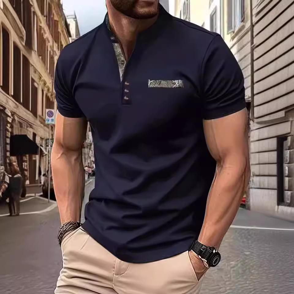 2024 Men's Trendy Casual Stand Collar Short Sleeve Polo Shirt