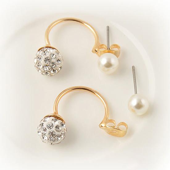 1Pair Ear Studs Faux Pearl Decor Jewelry Alloy Women Front Back Stud Earrings for Birthday Party