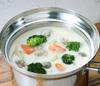 Kakusei 18cm Deep Saucepan with Gas Stove Glass Stainless Shikisai Silver Colander, Compatible, Lightweight, Lid, Steel, Rust-Resistant, (FSC-05)