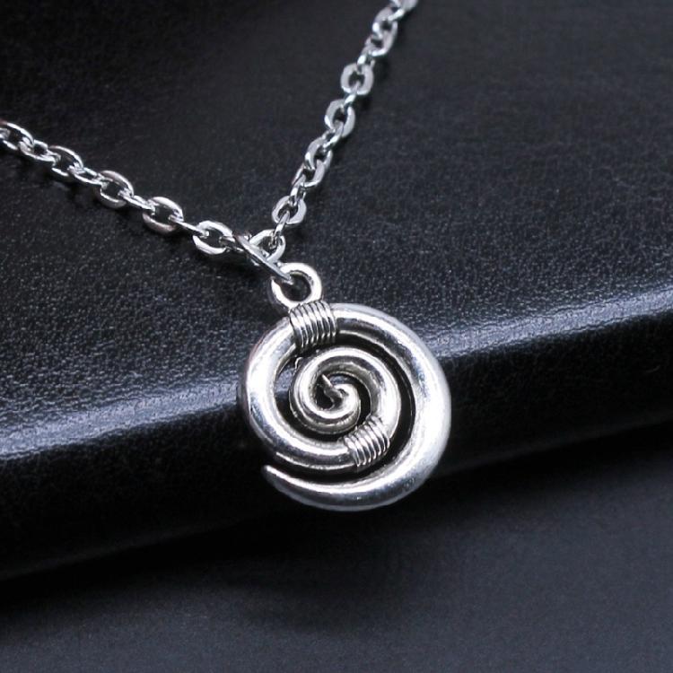 Fashion Jewelry Antique Silver Color Spiral Symbol Chain Necklace for Cool Girl
