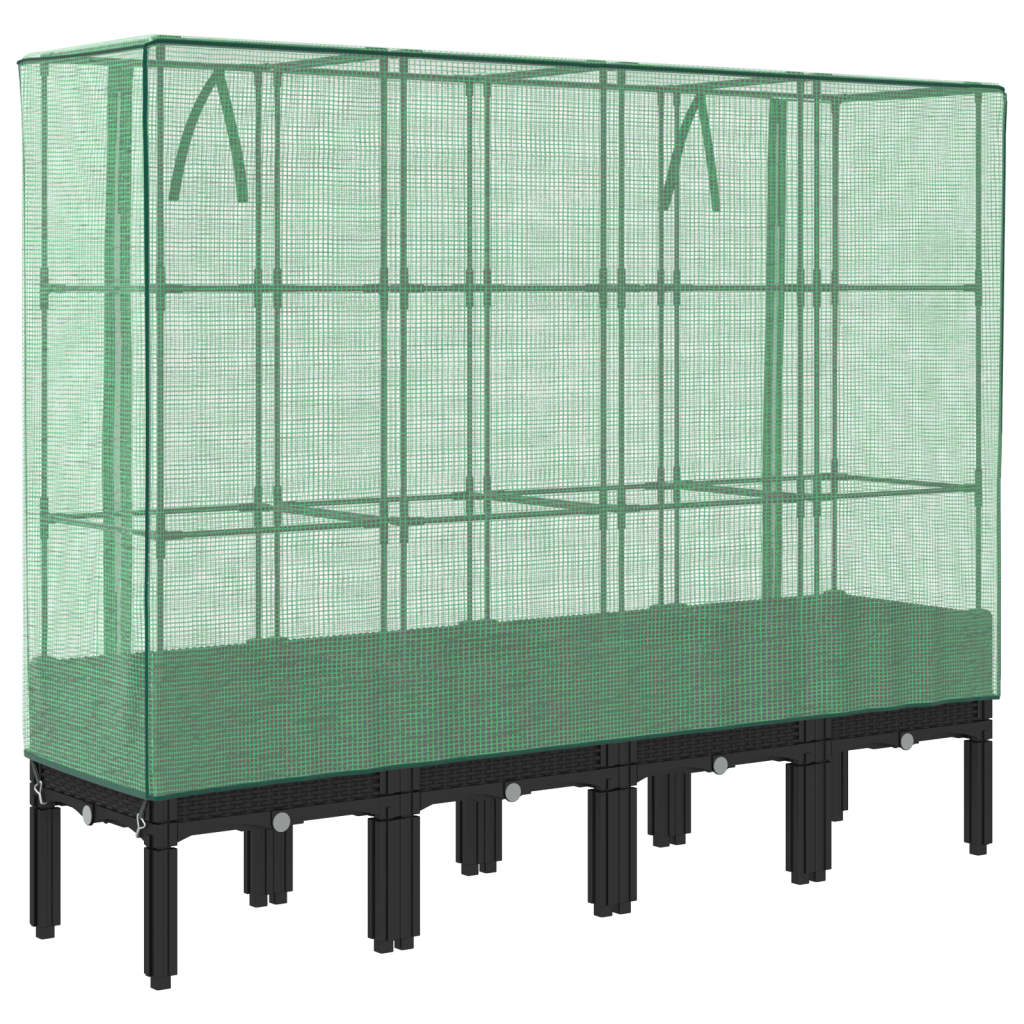 Vidaxl Raised Planter with Greenhouse, Rattan Look, 160X40X140 Cm