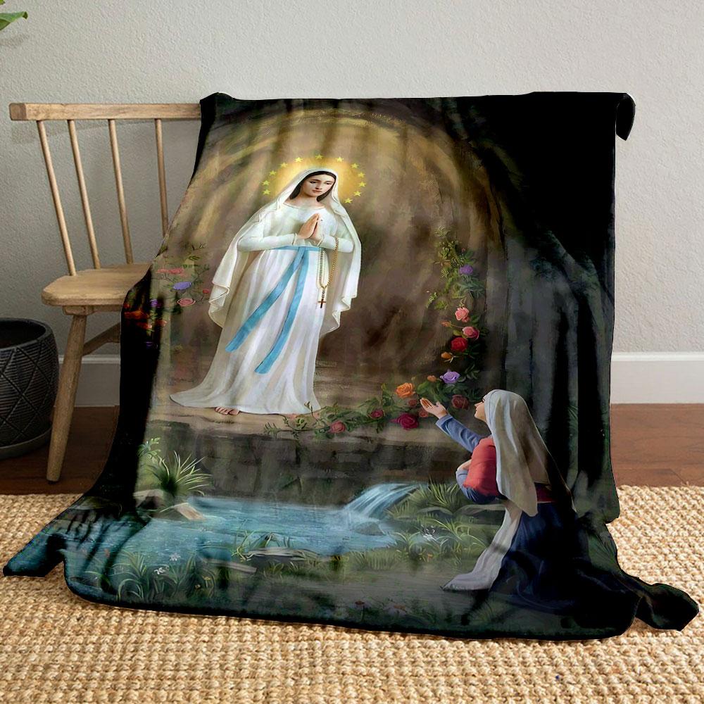 Our Lady of Lourdes Prayer Scene Blanket  Printed Blanket for Living Room Bed Couch lunch break Soft Cozy Blanket for Friend s festival Gift 80cm x 120cm