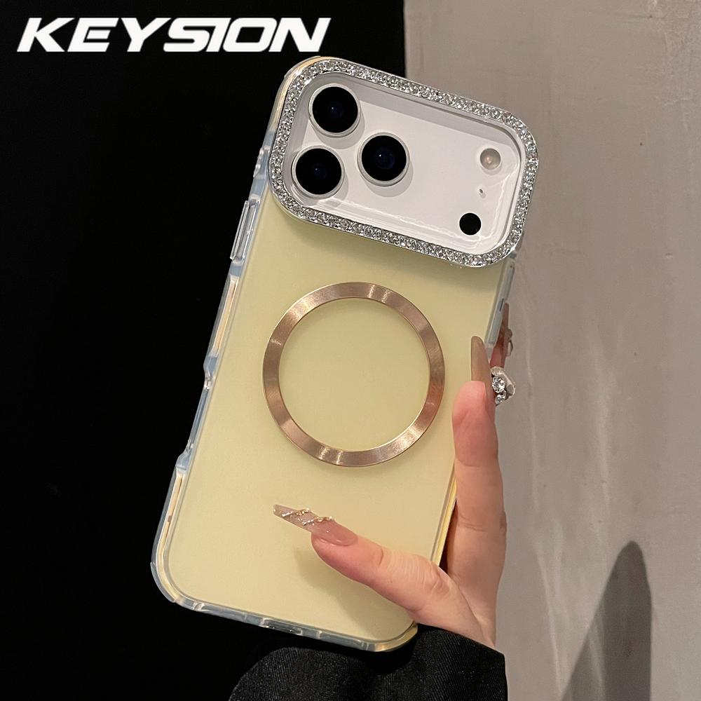 KEYSION Magnetic Jewelled Case for MagSafe for iPhone 16 17 Pro Max Air 16 Plus Transparent Matte TPU+PC Shockproof Phone Cover