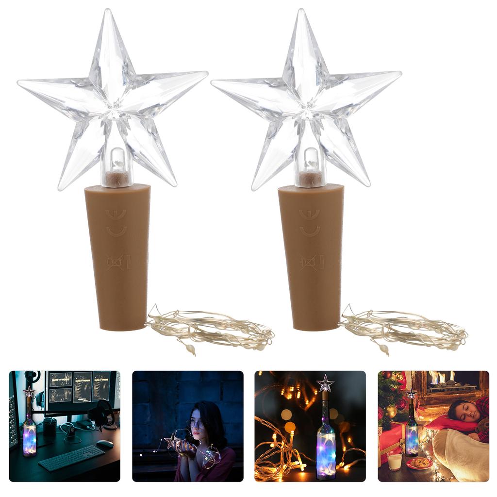 2 Pcs Light Post Bottle Cork String Lights Operated Wire Plastic Star Decor