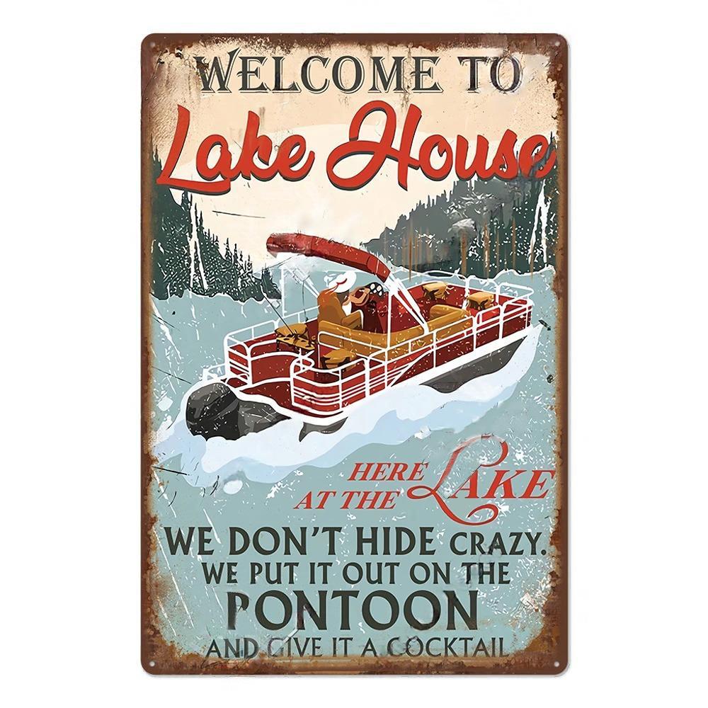 Lake House Posters Vintage Metal Tin Signs Decor Rustic Plaque Metal Plate Wall Art Decor for Living Room
