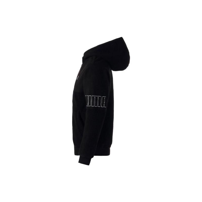 Puma Logo Print Hooded Full Zip Long Sleeve Sweatshirt Men Sweatshirt Black 672447-01