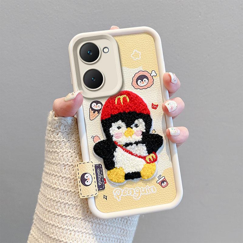 KEYSION Cartoon Cute Plush Embroidery Case for VIVO Y03 Y03t with Lanyard Silicone Shockproof Phone Cover for VIVO Y18 Y28s 5G