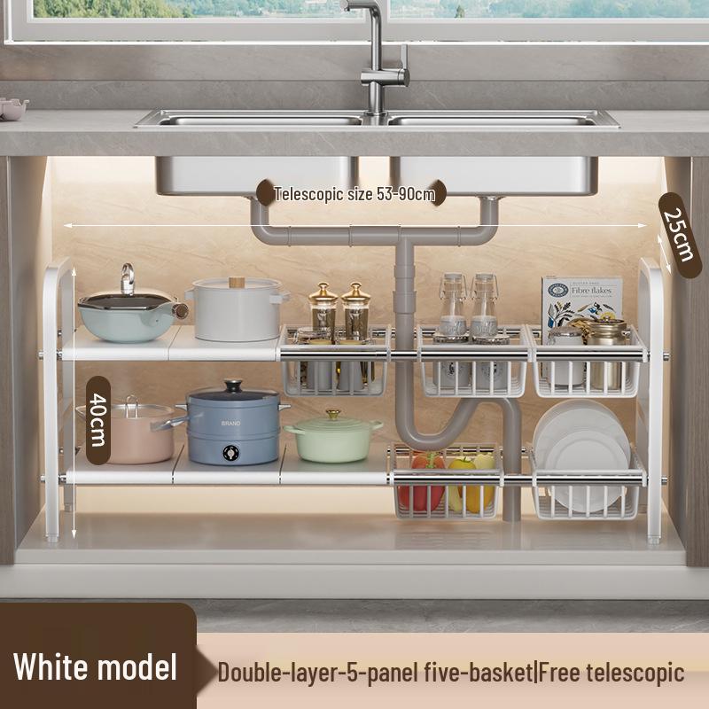 Organisateur rétractable sous l'évier: Étagère à ustensiles de cuisine et panier de rangement multicouches