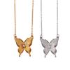 Elegant Butterfly Necklace - Gold-Plated Stainless Steel with Diamond Accents, Two-tone Design